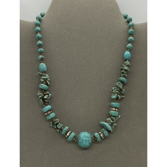 Fashion Painted Stone Bead 16” Necklace Handcrafted Turquoise Colored Howlite - Picture 10 of 12